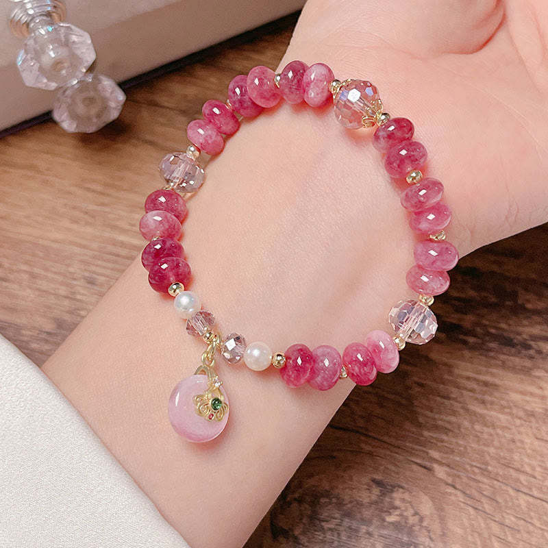 Natural Rose Quartz Bow Peace Buckle Loving Energy Bracelet