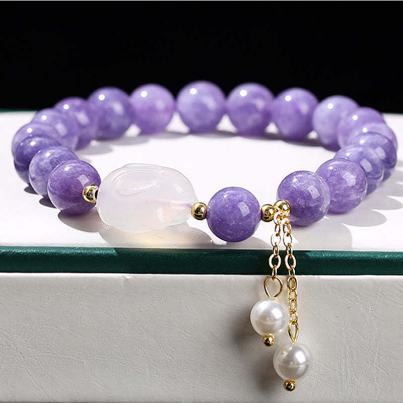 Natural Purple Chalcedony Rabbit Healing Bead Bracelet
