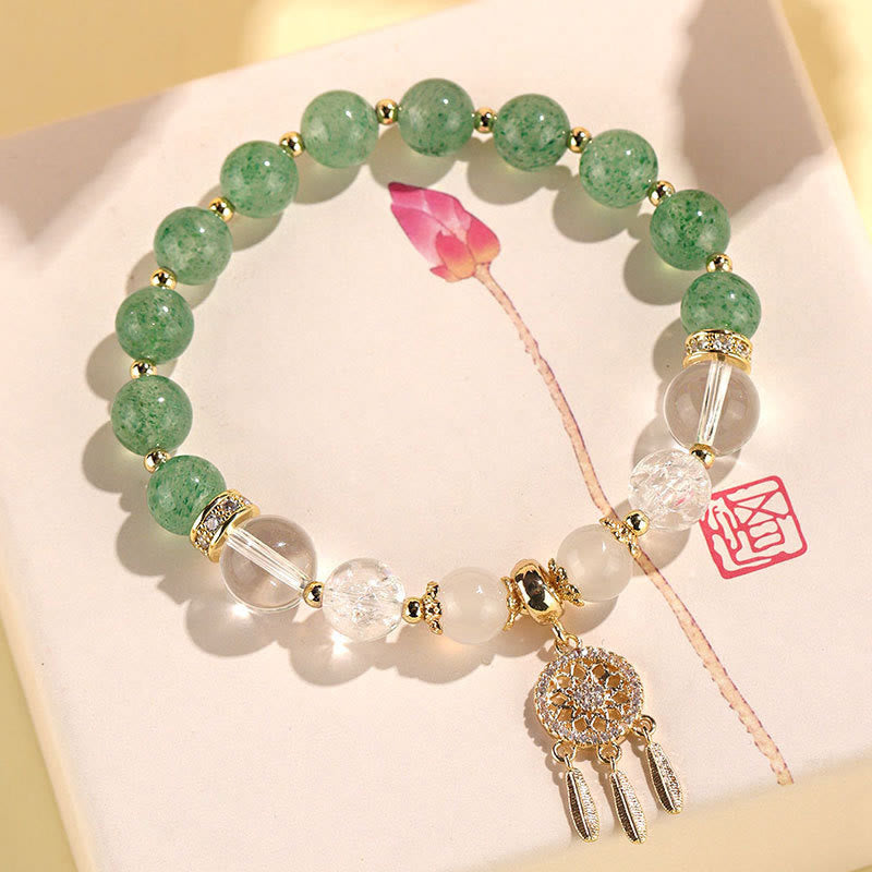 Green Strawberry Quartz Amethyst Crystal Dreamcatcher Healing Bracelet