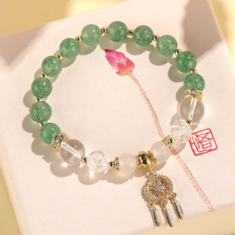 Green Strawberry Quartz Amethyst Crystal Dreamcatcher Healing Bracelet