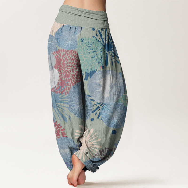 Casual Abstract Dandelion Daisy Pattern Women's Elastic Waist Harem Pants