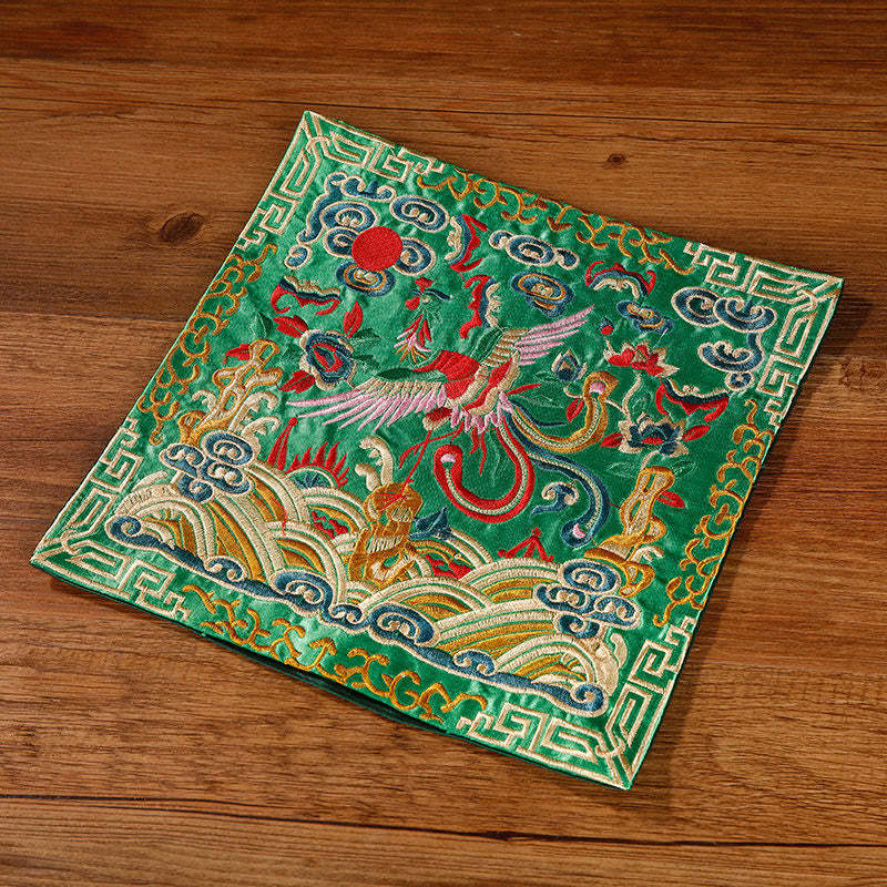 Crane Phoenix Dragon Kirin Embroidered Cup Mat Pad Tea Cup Coaster Square Kung Fu Tea Mat