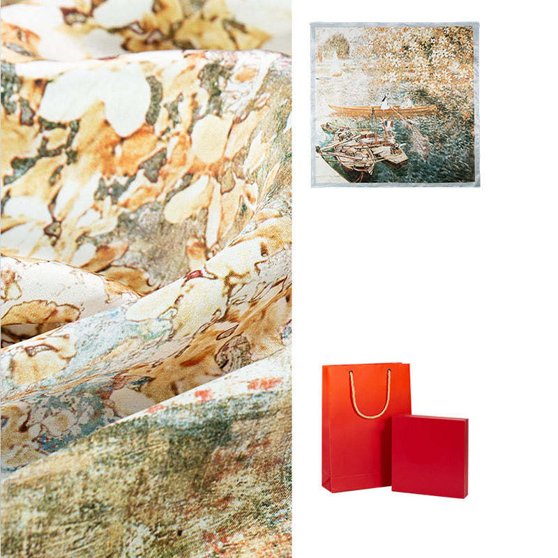 Jungle Oil Painting Auspicious Clouds 100% Mulberry Silk Scarf Premium Grade 6A Double-sided Silk Neck Scarf