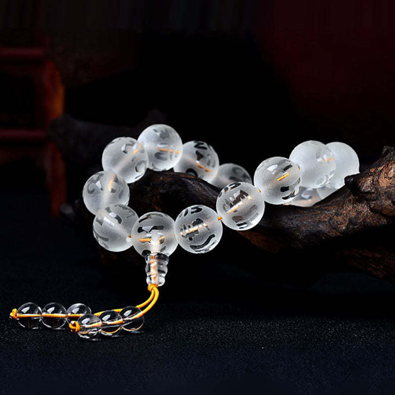 Tibet White Crystal Black Onyx Om Mani Padme Hum Meditation Bracelet