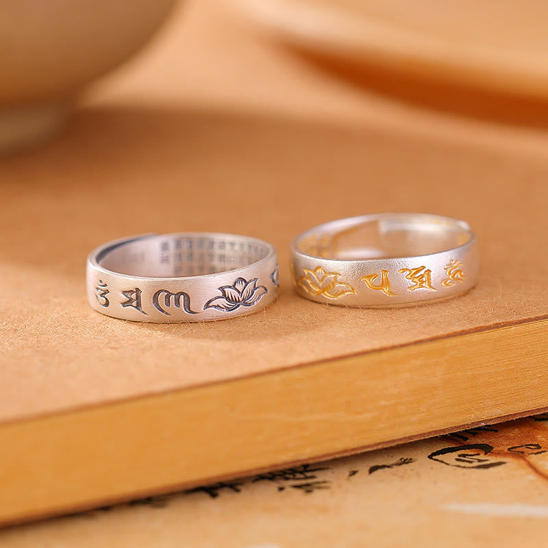 999 Sterling Silver Lotus Six True Words 'om Mani Padme Hum' Adjustable Enlightenment Ring