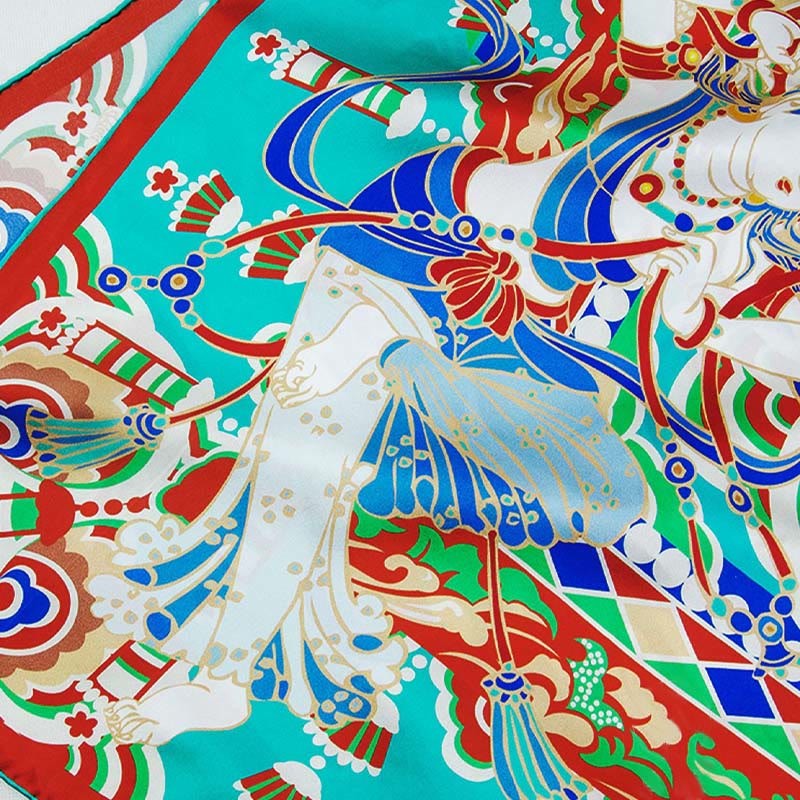 Dunhuang Musician Playing Frescoes 100% Mulberry Silk Scarf Premium Grade 6A Dunhuang Silk Shawl