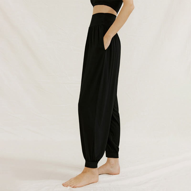 Casual Plain High Waist Tummy Control Women's Leica Harem Pants With Pockets