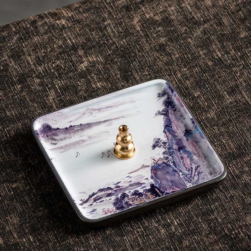 Mountain Lake Flower Leaf Healing Ceramic Plate Tray Stick Incense Burner Decoration