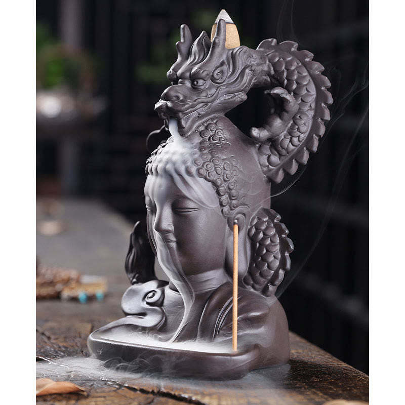 Dragon mystic zen Auspicious Clouds Purple Clay Healing Incense Burner Decoration