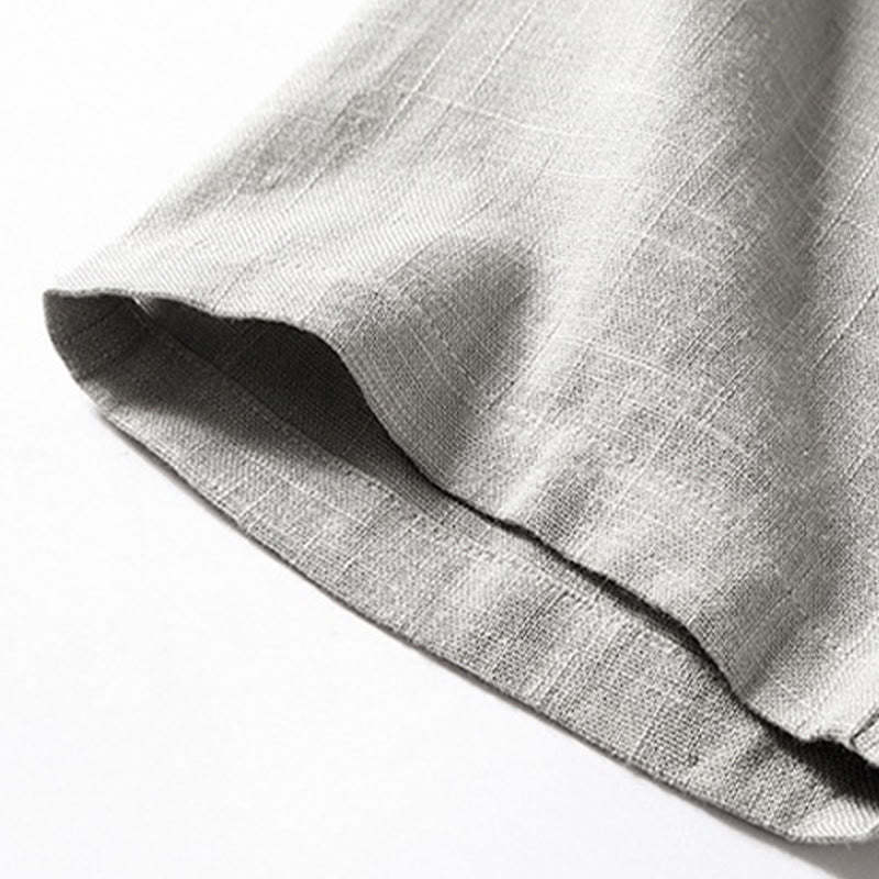 Loose Men's Shirt Solid Color Notched Neck Top Short Sleeve Comfy Button Breathable Cotton Linen Shirt