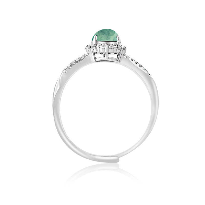 925 Sterling Silver Round Jade Luck Prosperity Adjustable Ring