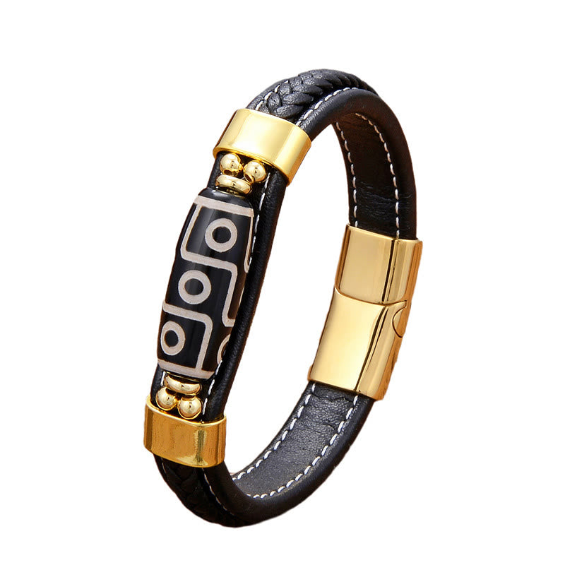 Tibetan Nine-Eye Dzi Bead Wealth Leather Buckle Bracelet