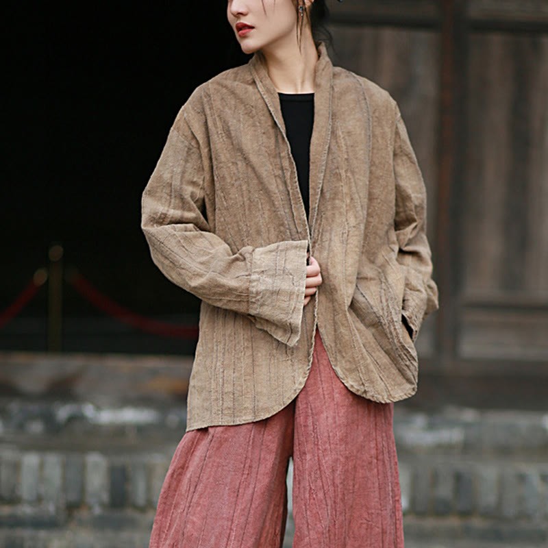 Solid Color Tie Dye Long Sleeve Zen Meditation Open Front Jacket