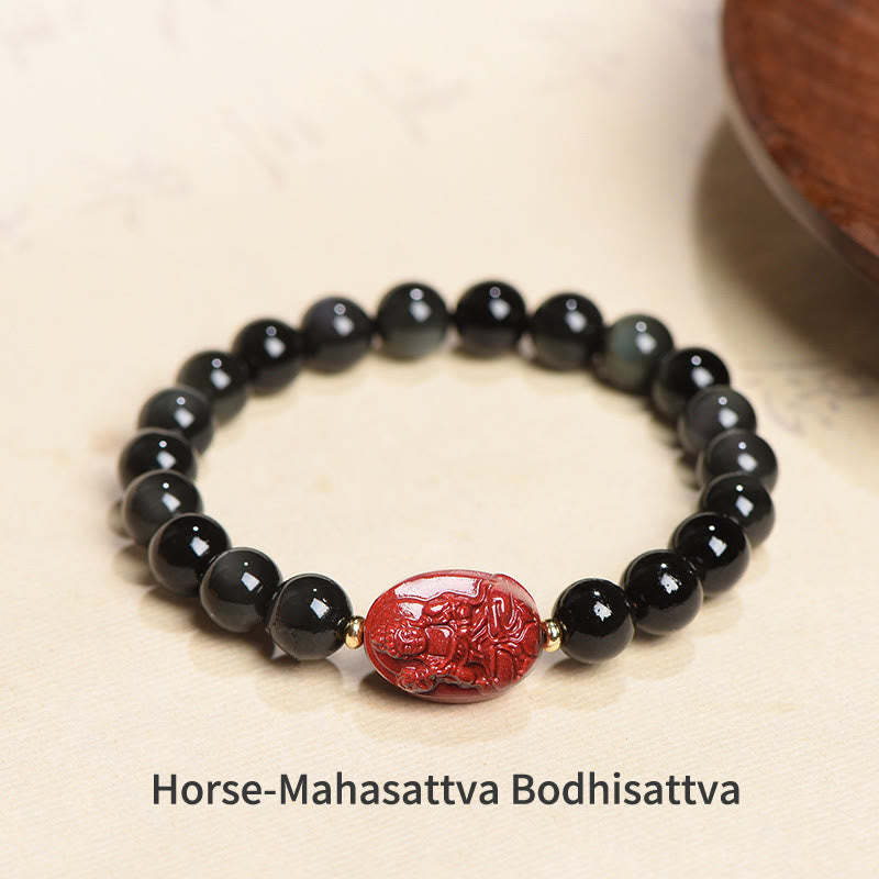 Chinese Zodiac Natal mystic zen Natural Black Obsidian Cinnabar Purification Bracelet