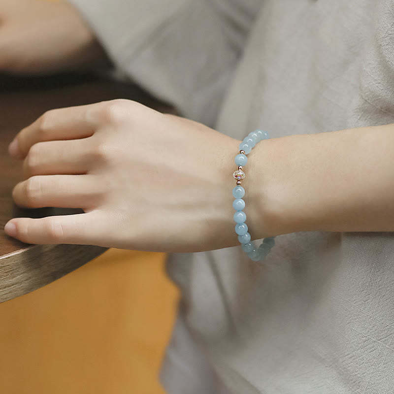 14K Gold Plated Copper Aquamarine White Crystal White Agate Blue Crystal Healing Bracelet
