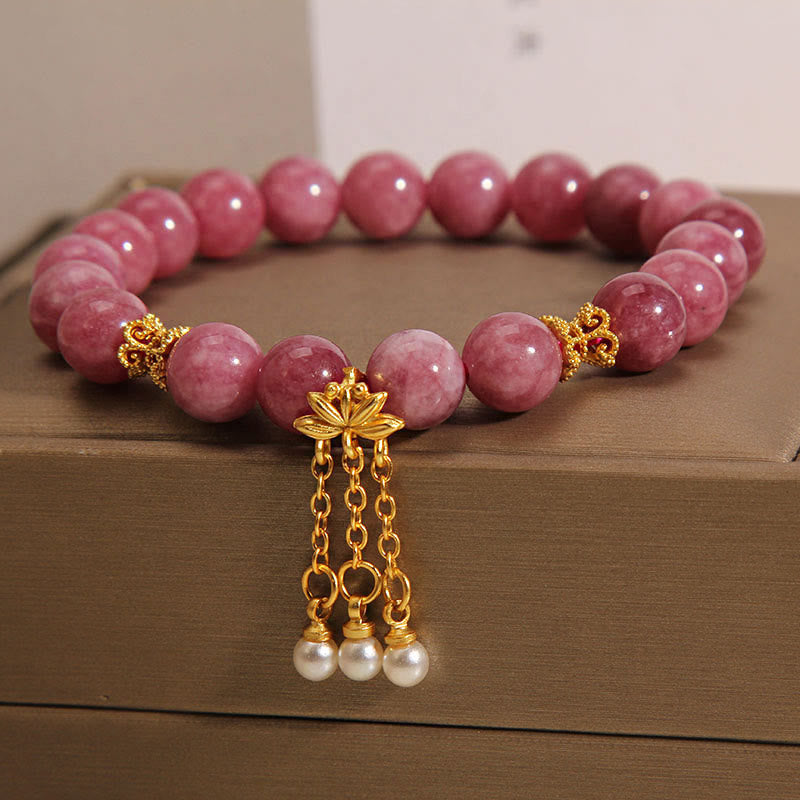 Pink Tourmaline Lotus Flower Positive Bracelet