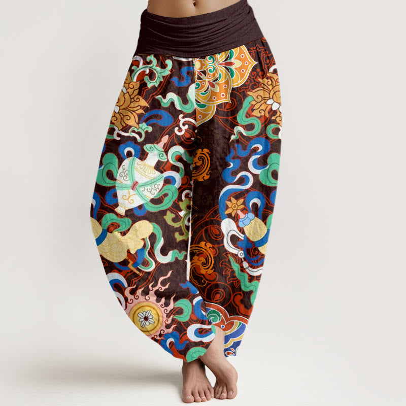 Flowers Vases Fish Mandala Women's Elastic Waist Harem Pants