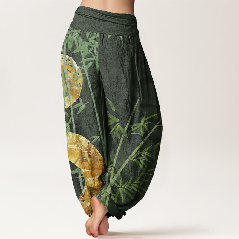 Snake Surrounding Bamboo Pattern Women's Elastic Waist Harem Pants