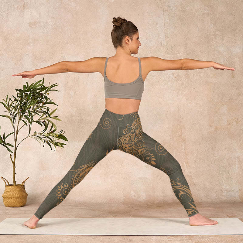 Peacock Feather Print Gym Leggings Women's Yoga Pants
