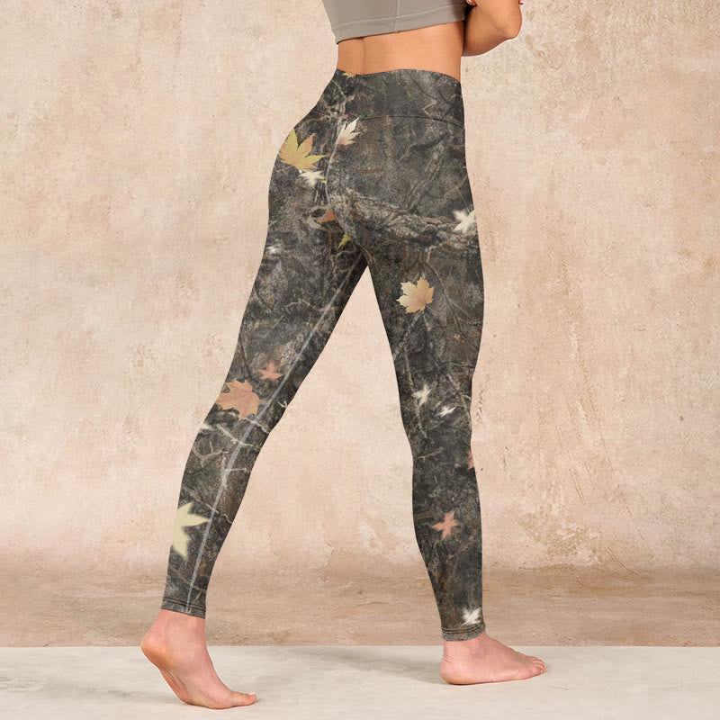 Maple Leaves Print Gym Leggings Women's Yoga Pants
