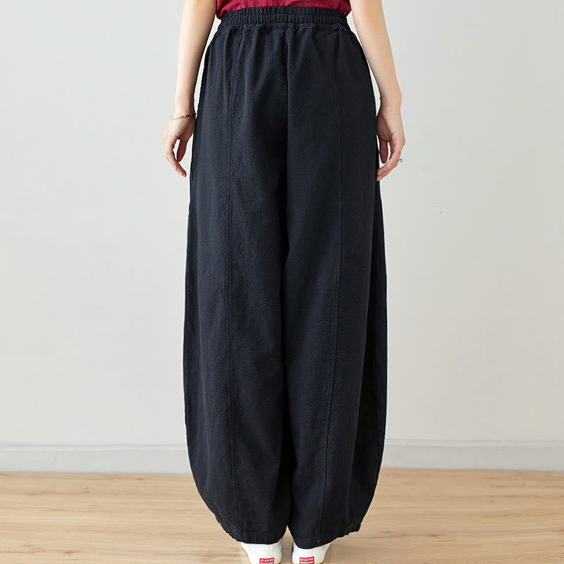 Casual Plain Loose Rope Women's Cotton Linen Pants With Pockets