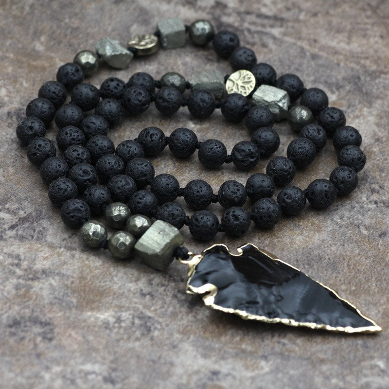 Natural Lava Rock Yoga Meditation Necklace Arrow Pendant