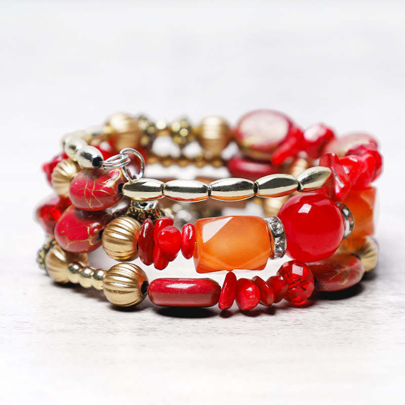 Multilayer Irregular Turquoise Agate Beads Blessing Bracelet