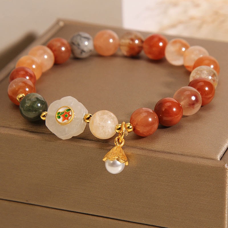 Natural Fu Lu Shou Crystal Hetian White Jade Pearl Luck Bracelet