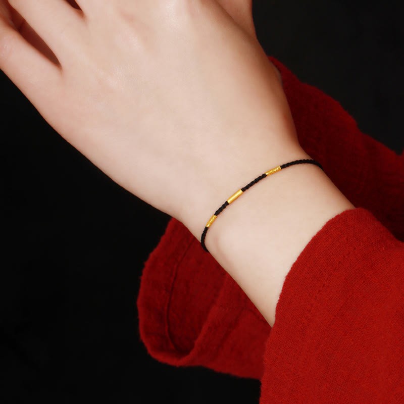 999 Gold Bead Handmade Four Thread Wishful Knots Braided Protection Bracelet