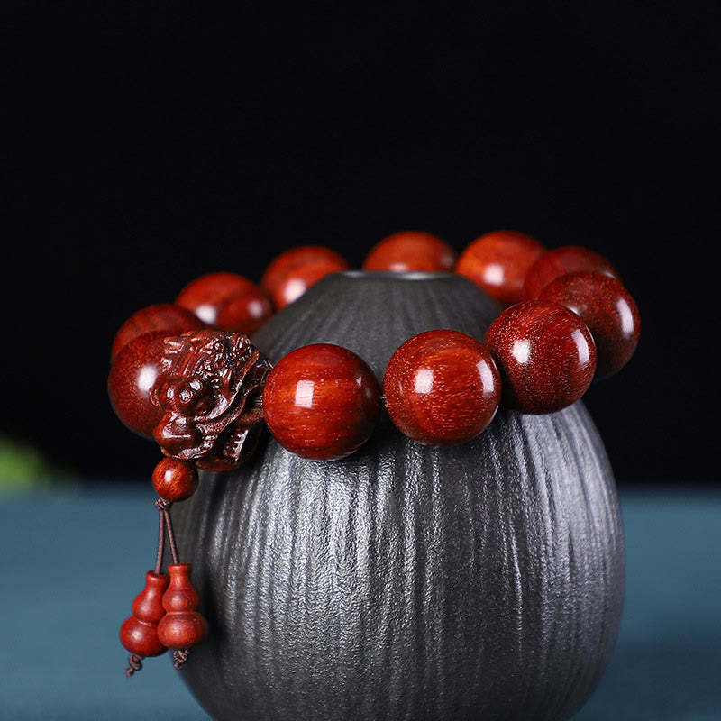 Rosewood Green Sandalwood Small Leaf Red Sandalwood Agarwood Dragon Carved Protection Bracelet