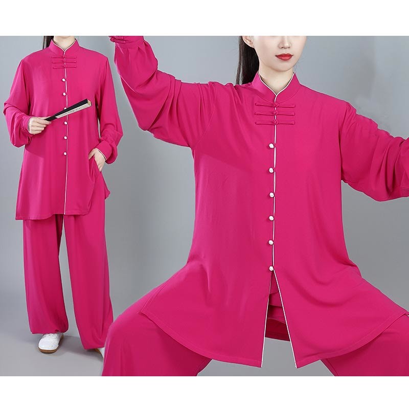 2Pcs Fall Solid Color Frog-Button Tai Chi Meditation Qigong Zen Practice Unisex Cotton Clothing Set