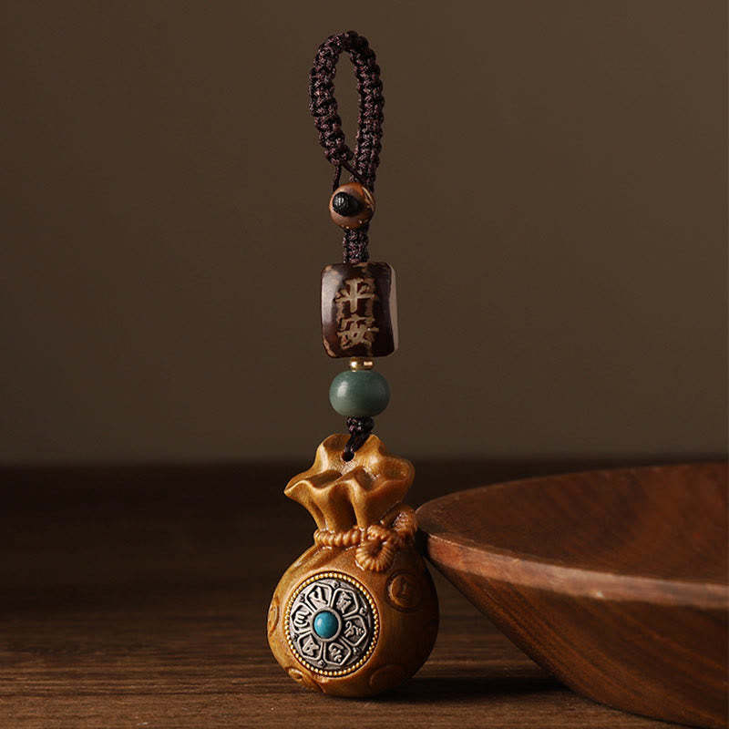 Small Leaf Red Sandalwood Green Sandalwood Money Bag Om Mani Padme Hum Rotatable Protection Hanging Decoration