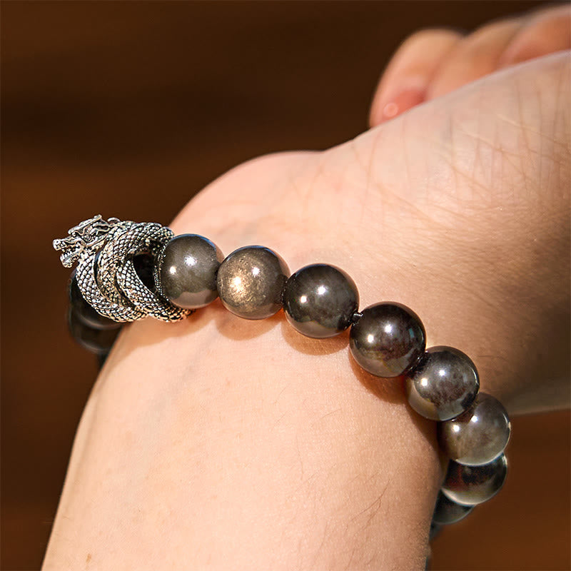 Silver Sheen Obsidian Dragon Protection Bracelet