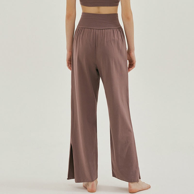 Casual Loose Tie-down Hem Plain High Waist Women's Leica Pants With Pockets