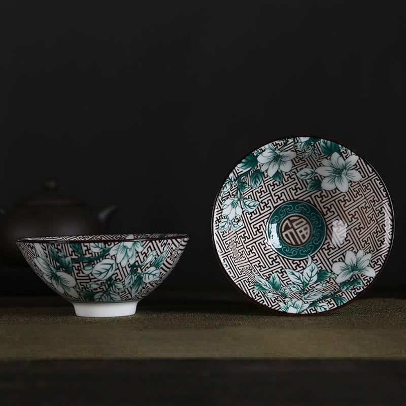 Flowers Fu Character Mountains Lotus Cherry Blossoms Ceramic Teacup Kung Fu Tea Cup