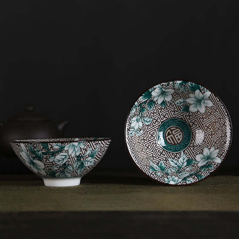 Flowers Fu Character Mountains Lotus Cherry Blossoms Ceramic Teacup Kung Fu Tea Cup