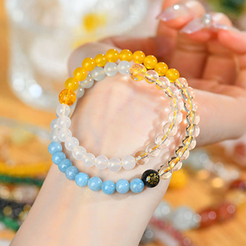 Five Elements Various Crystal Agate Strawberry Quartz Wisdom Bracelet