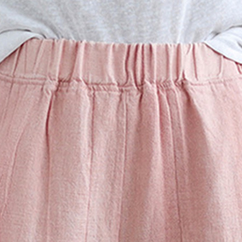 Plain Color Wrinkled Design Elastic Waistband Cotton Linen Women's Pants With Pockets