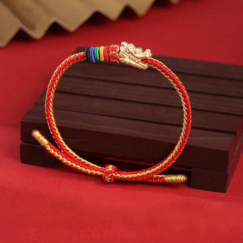 999 Sterling Silver Luck Year Of The Dragon Colorful Rope Bracelet