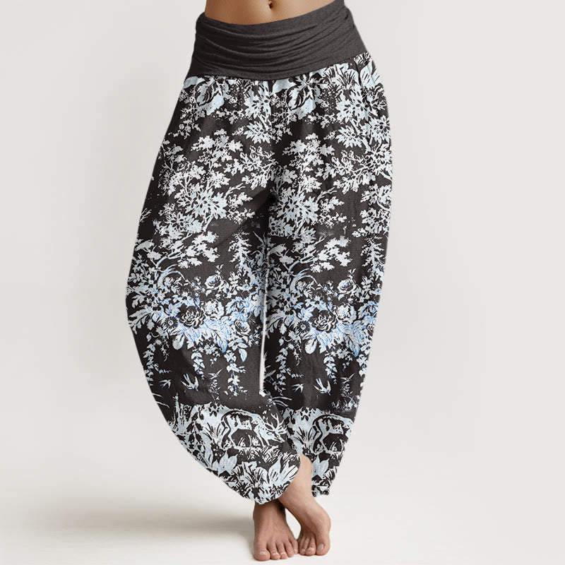 Casual Rocky Floral Pattern Women's Elastic Waist Harem Pants