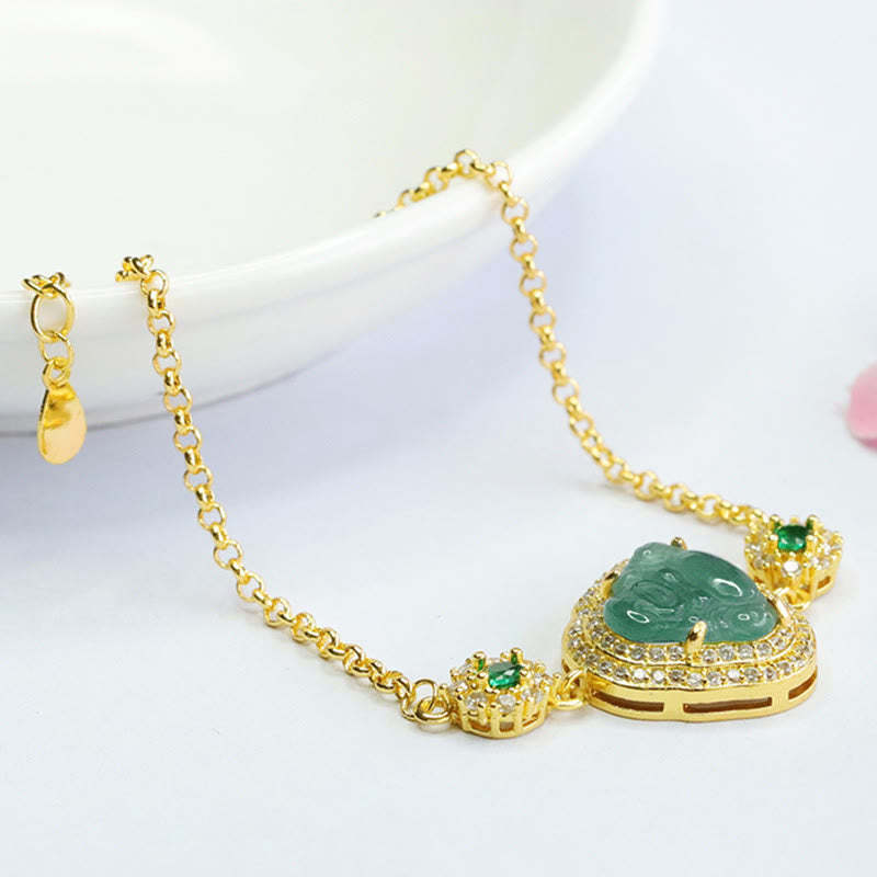 Laughing mystic zen Green Jade Zircon Luck Chain Bracelet