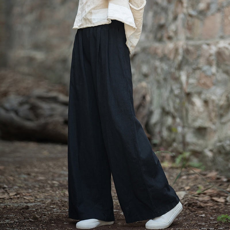 Retro Wide Leg Pants Casual Women's Yoga Pants With Pockets