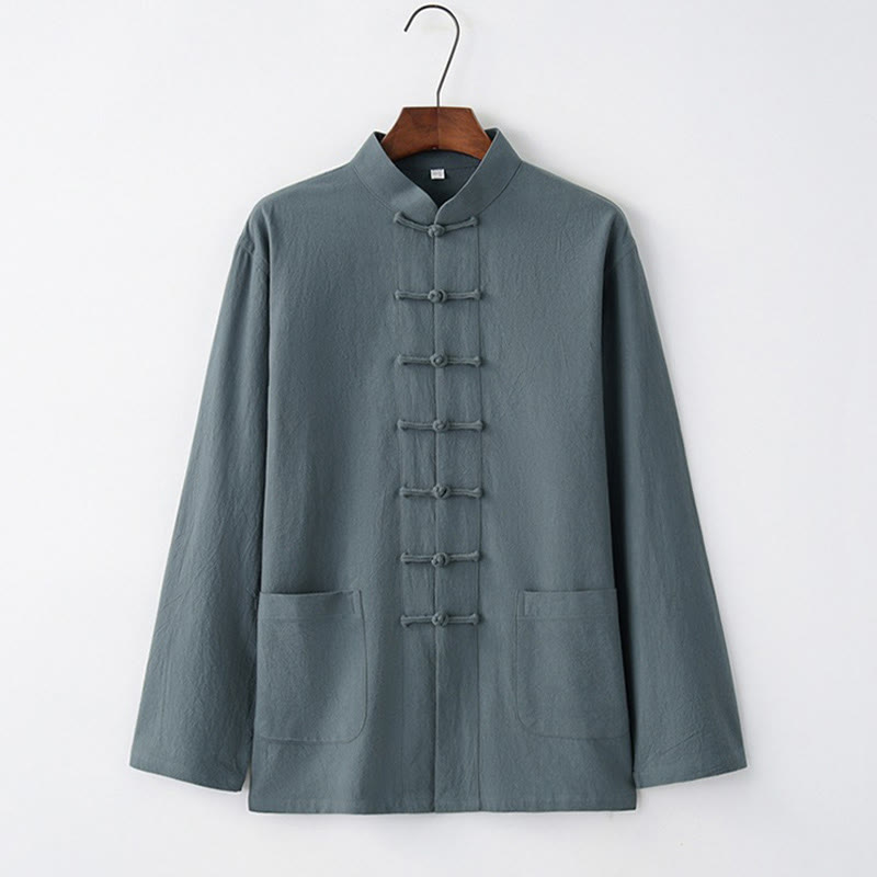Tang Frog-Button Long Sleeve Shirt Cotton Men's Clothing