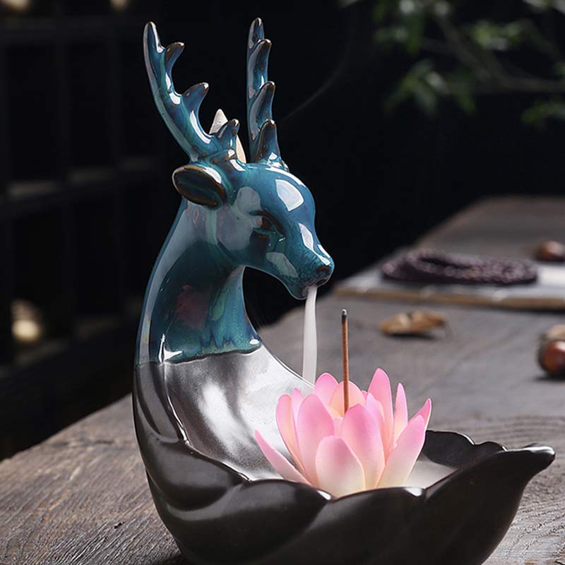 Little Deer Ceramic Lotus Meditation Incense Burner Decoration