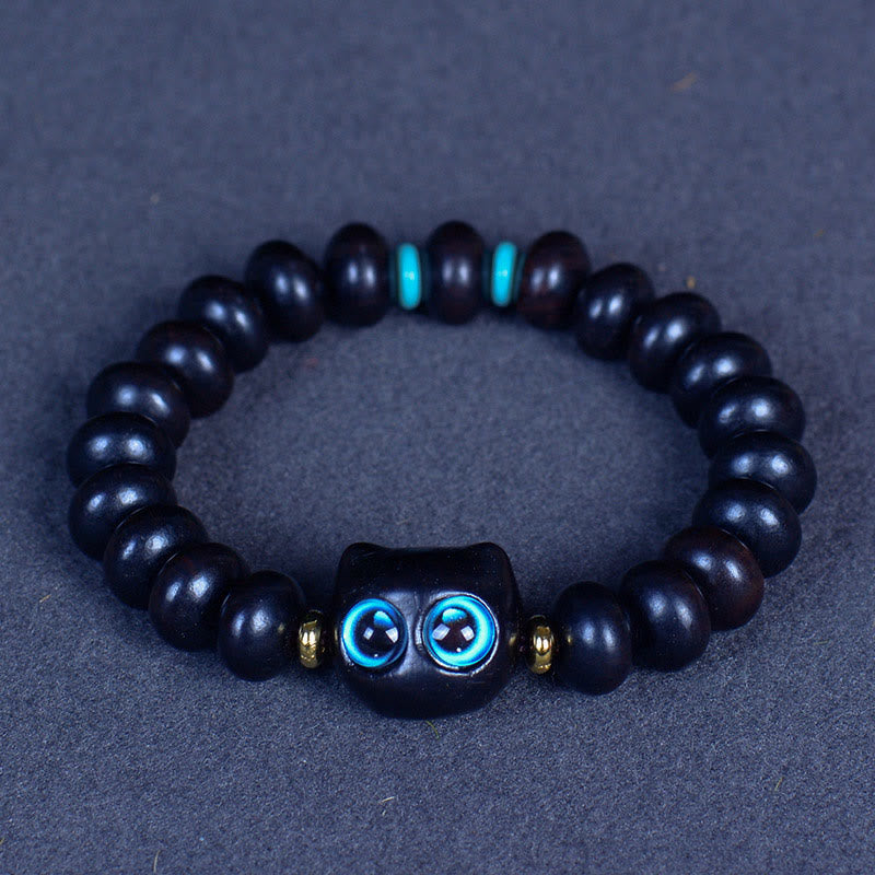 Ebony Wood Liuli Glass Lovely Cat Peace Balance Bracelet