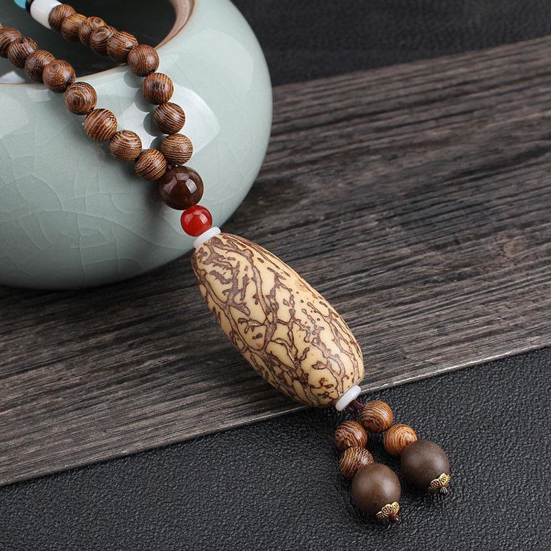 Tibetan Wenge Wood Bodhi Seed Agate Balance Peace Necklace Pendant