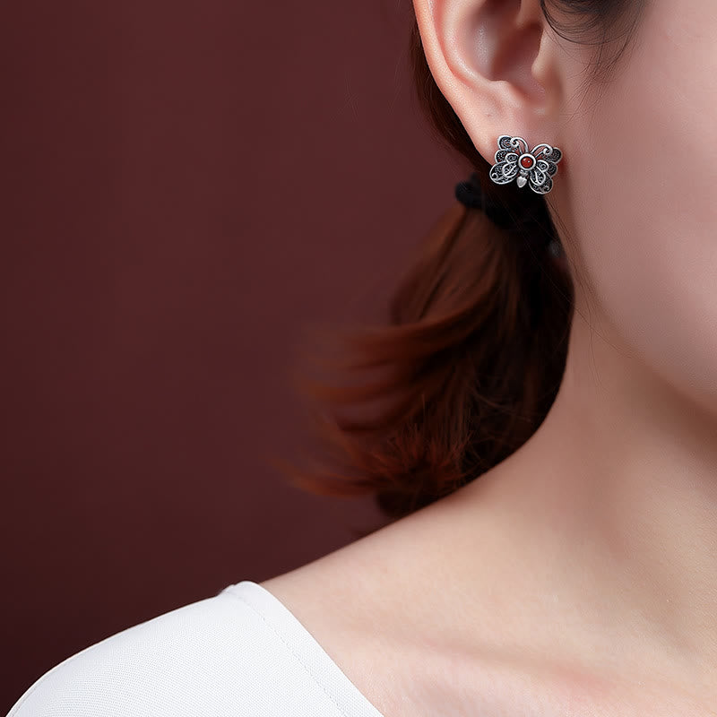925 Sterling Silver Red Agate Butterfly Self-acceptance Ring Earrings Set