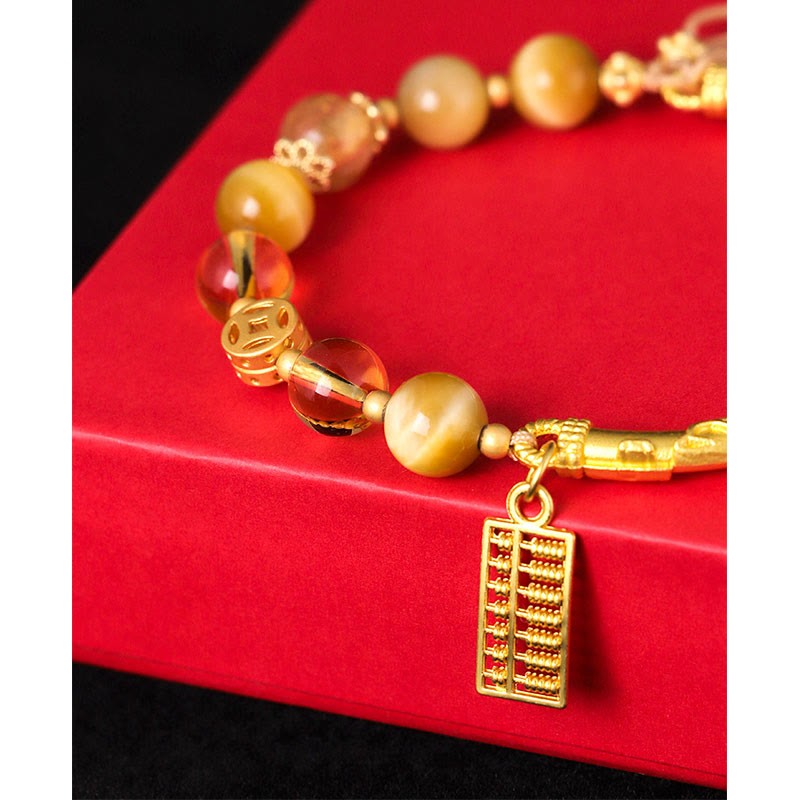 Natural Tiger Eye Citrine Abacus Charm Protection Bracelet