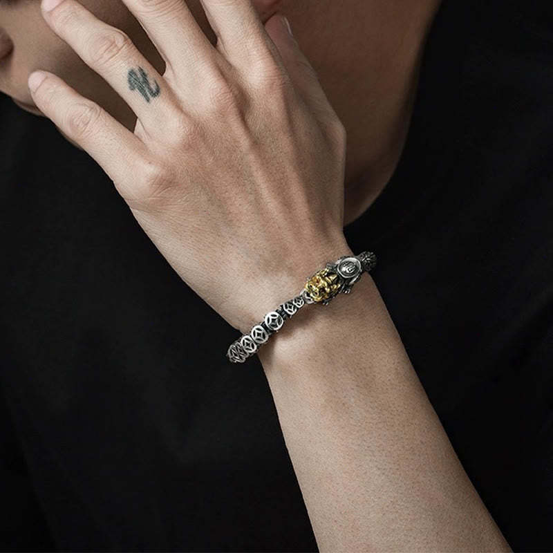925 Sterling Silver PiXiu Copper Coins Ingot Wealth Bracelet Bangle