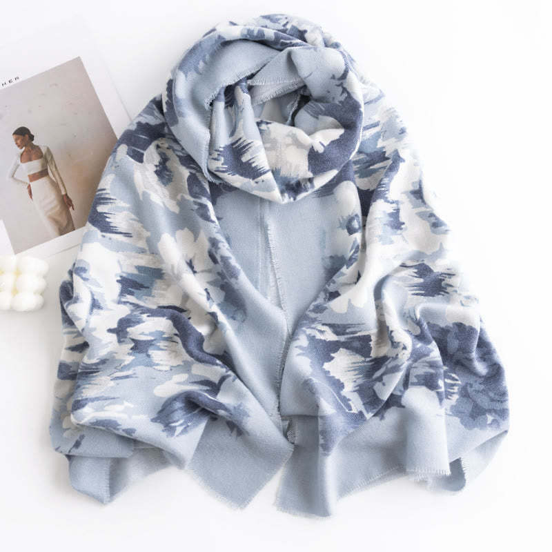 Tibetan Shawl Ethnic Retro Rose Print Fall Winter Cozy Warm Scarf Wrap